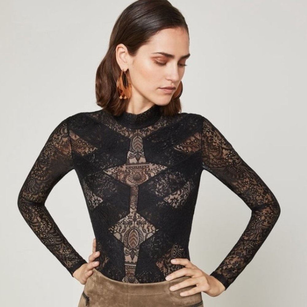 BCBGMAXAZRIA Blake Black Lace Bodysuit
